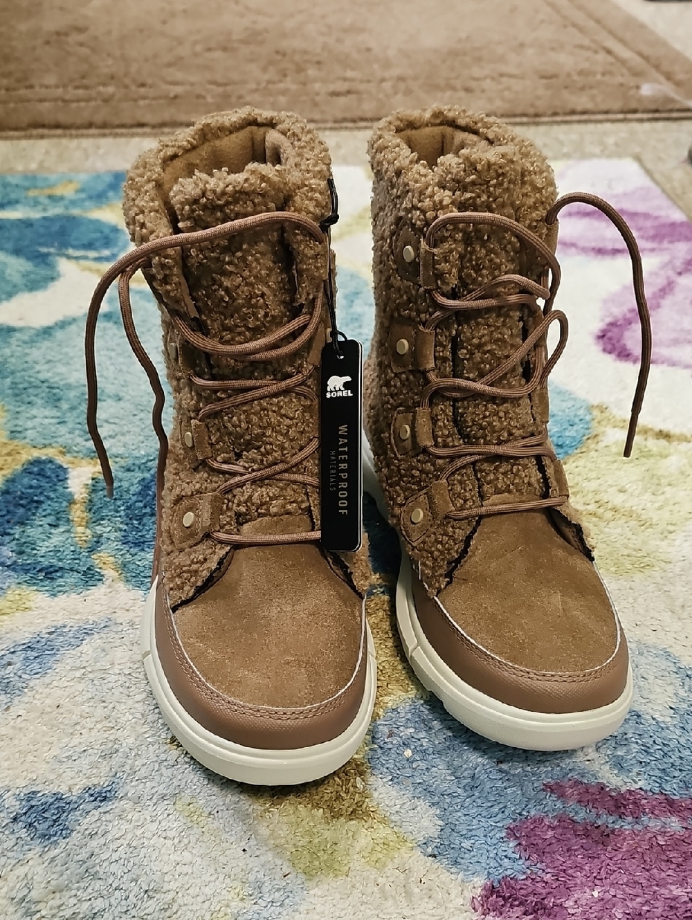 NWT Sorel Women Brown Sherpa-Lined Waterproof Lace-Up Boots Size 8
